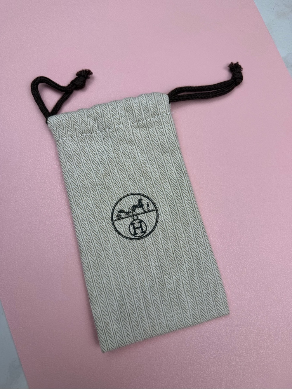 Hermes Beige & Brown Drawstring Pouch